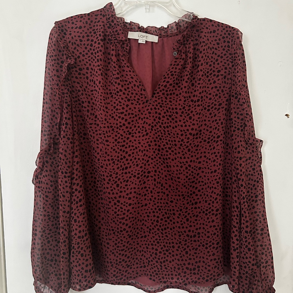 LOFT Rose and Black Patterned Blouse